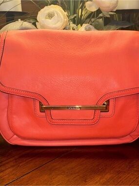Coach Coral Leather Shoulder Bag with Gold Bar